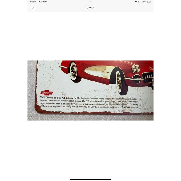 1959 Chevrolet CORVETTE 10” x 7” Purposefully Distressed Metal Sign Man Cave - Picture 7 of 7